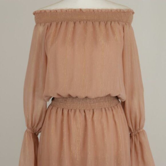 Show Me Your MuMu Wanda Women's Small Mauve Gold Off The Shoulder Maxi Dress - Picture 3 of 9